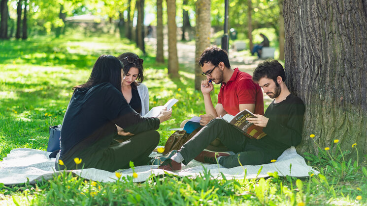 Students in a park.